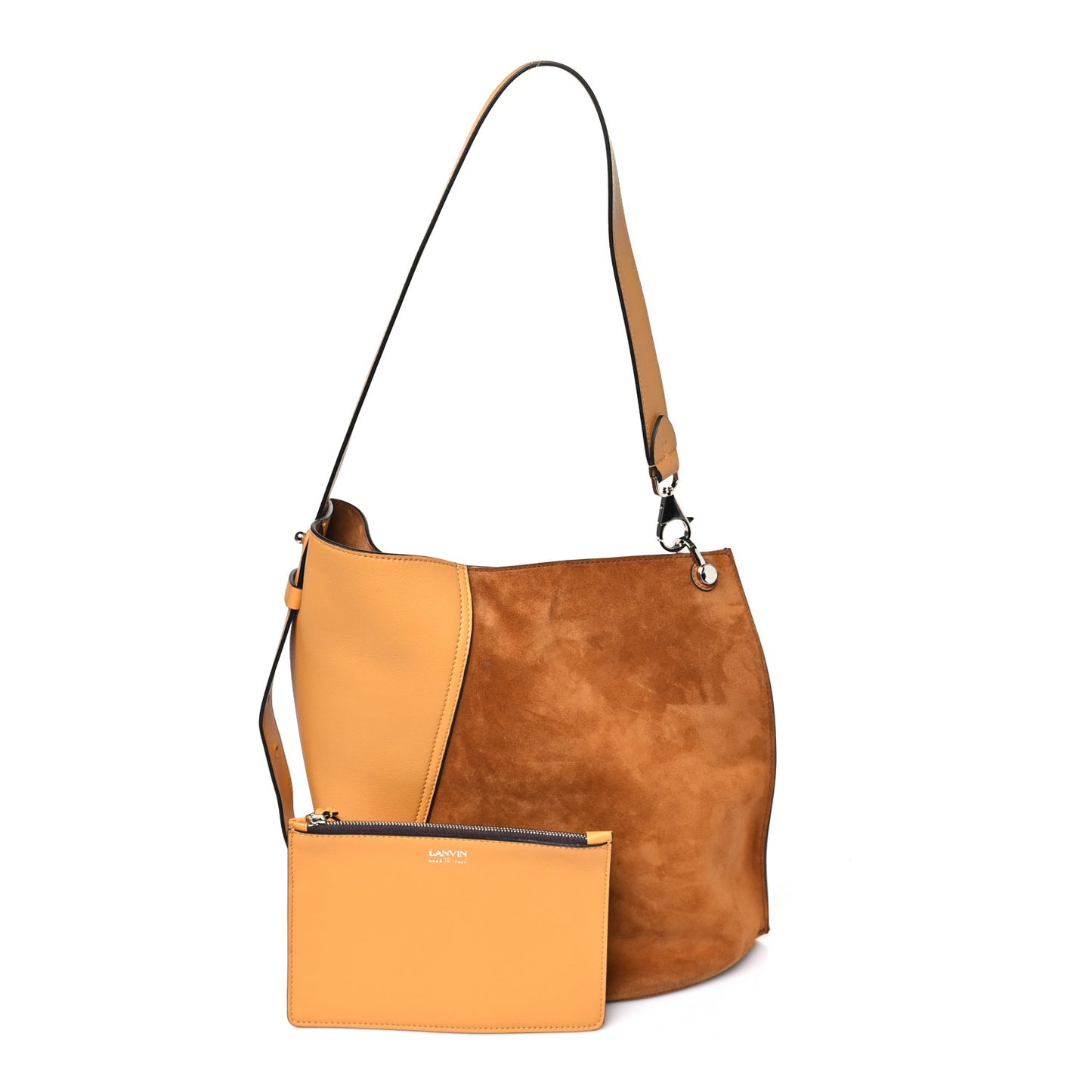 Suede Calfskin Hook Bag Brown Yellow