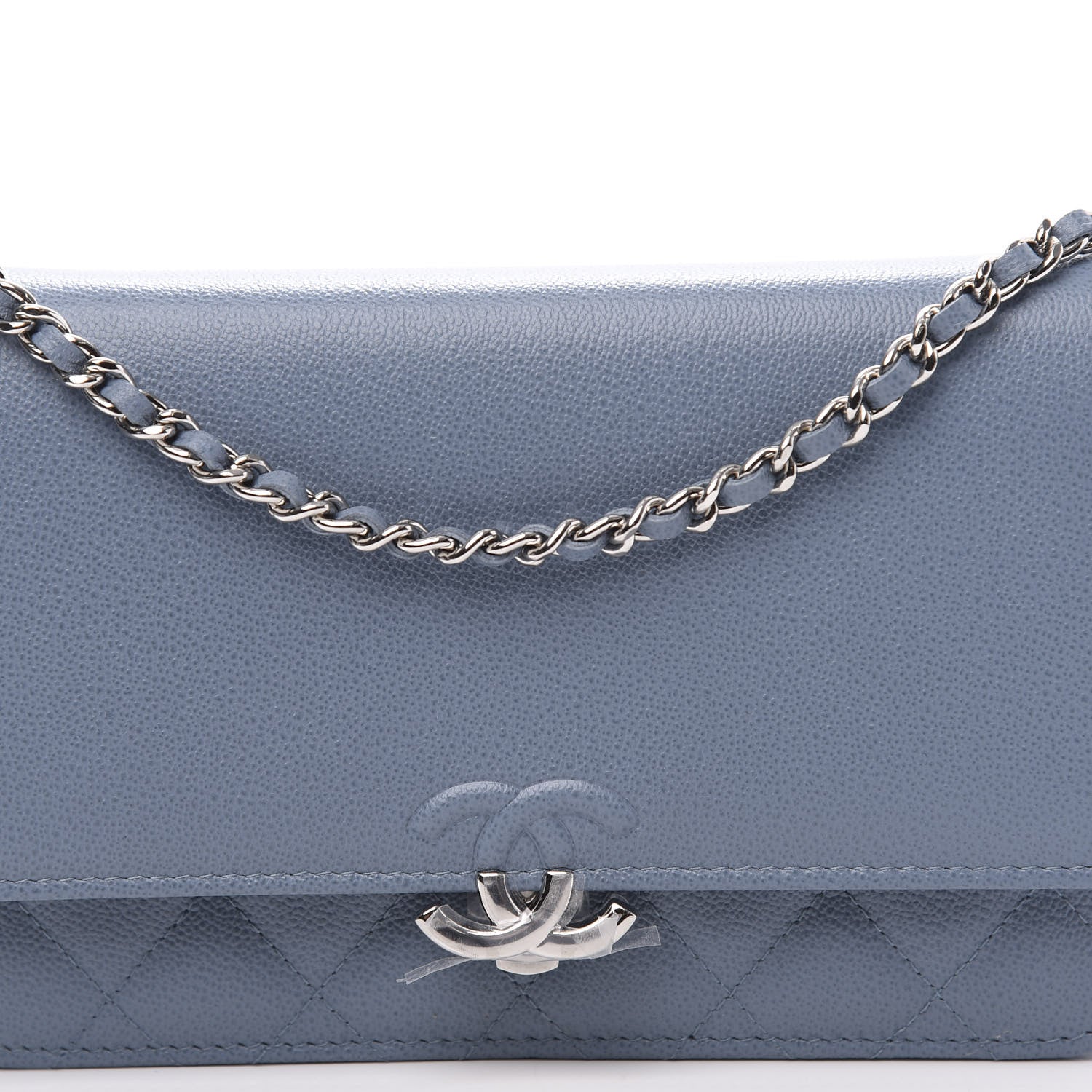Chanel Grained Calfskin Quilted CC Box Wallet On Chain WOC Blue 9 of 10