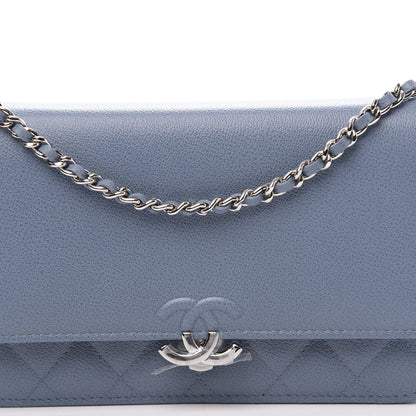 Chanel Grained Calfskin Quilted CC Box Wallet On Chain WOC Blue 9 of 10