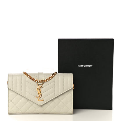 Saint Laurent Grain De Poudre Mixed Matelasse Triquilt Monogram Chain Wallet Crema Soft 11 of 11