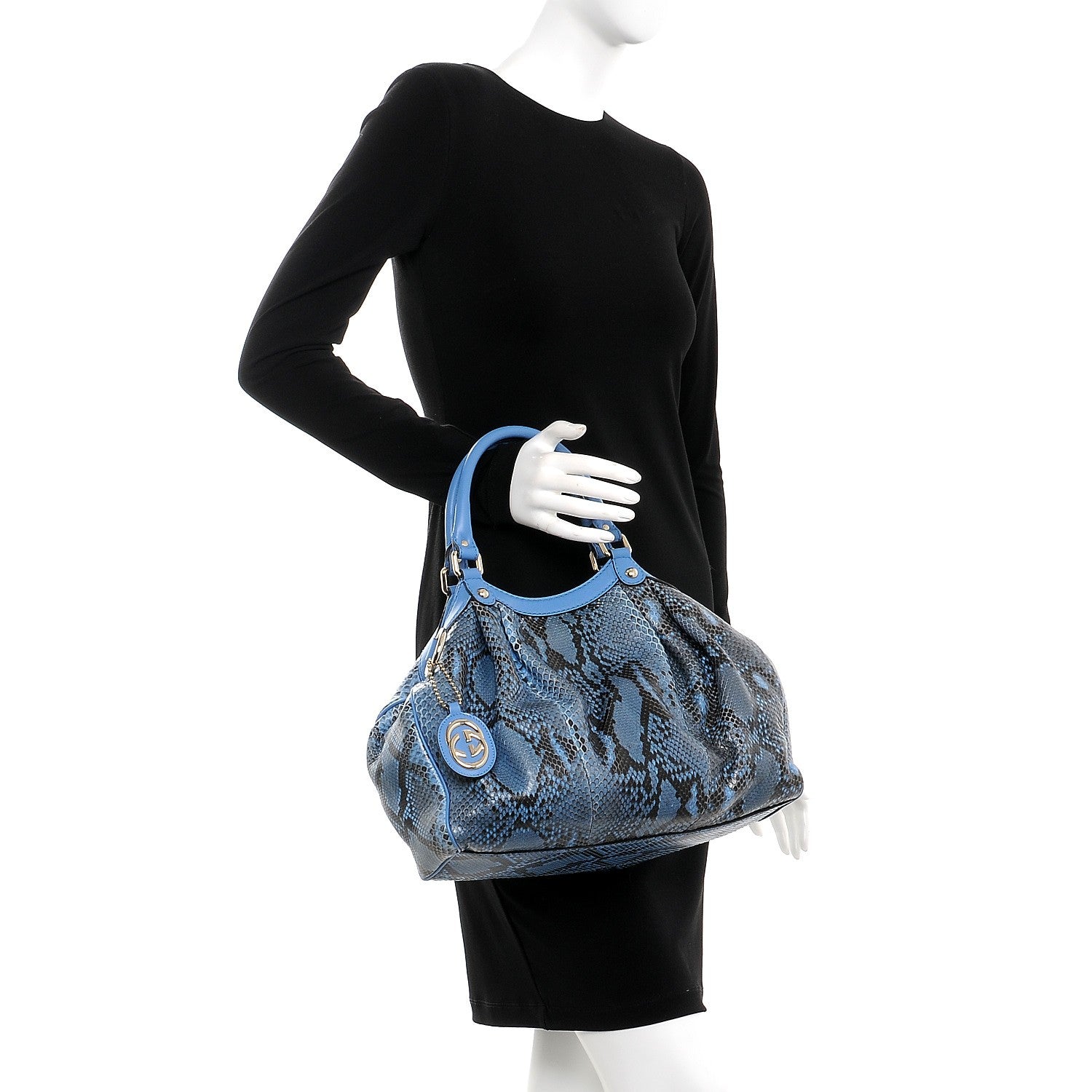 Gucci Python Medium Sukey Tote Blue 2 of 8