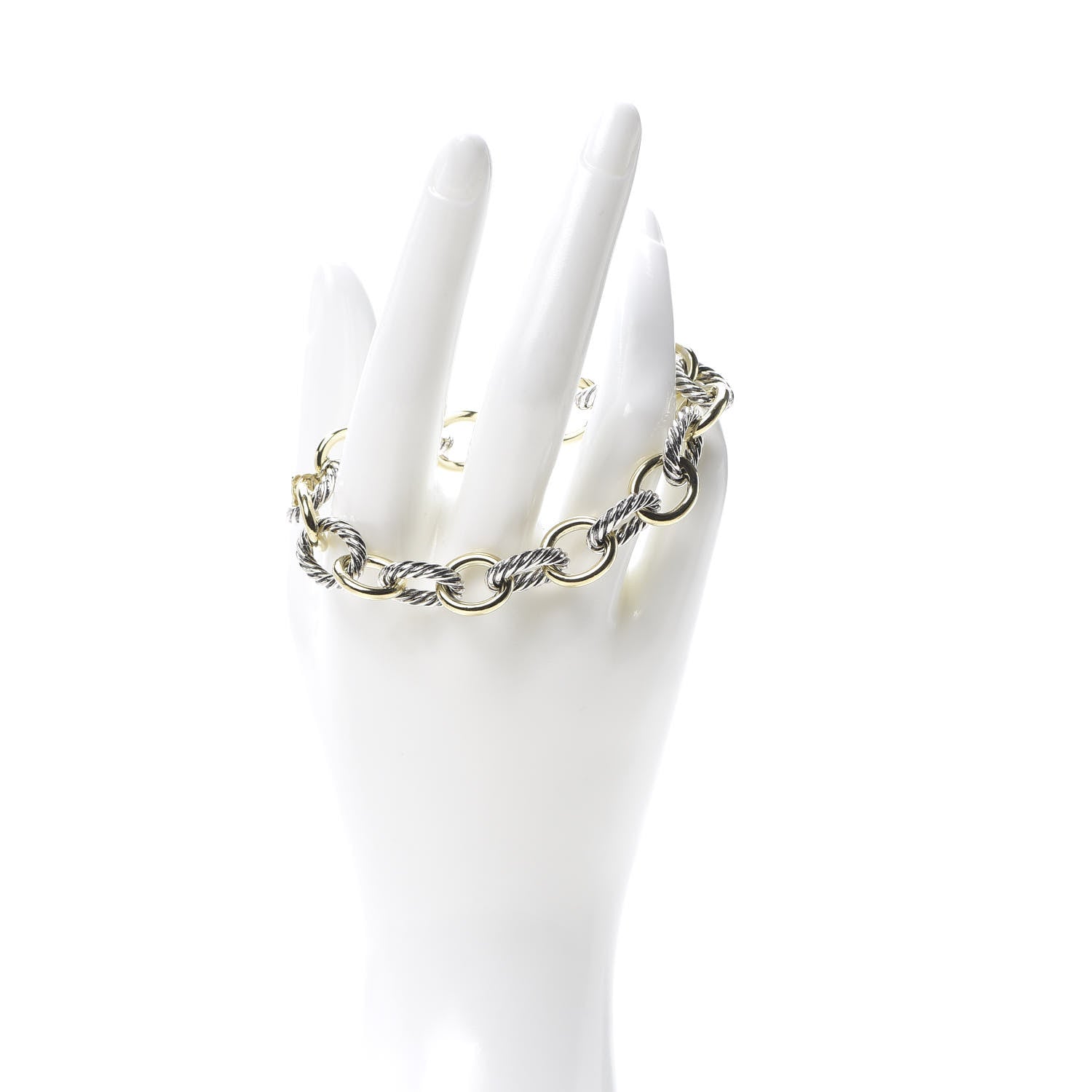 David Yurman Sterling Silver 18K Yellow Gold 12mm Large Oval Link Bracelet 2 of 4