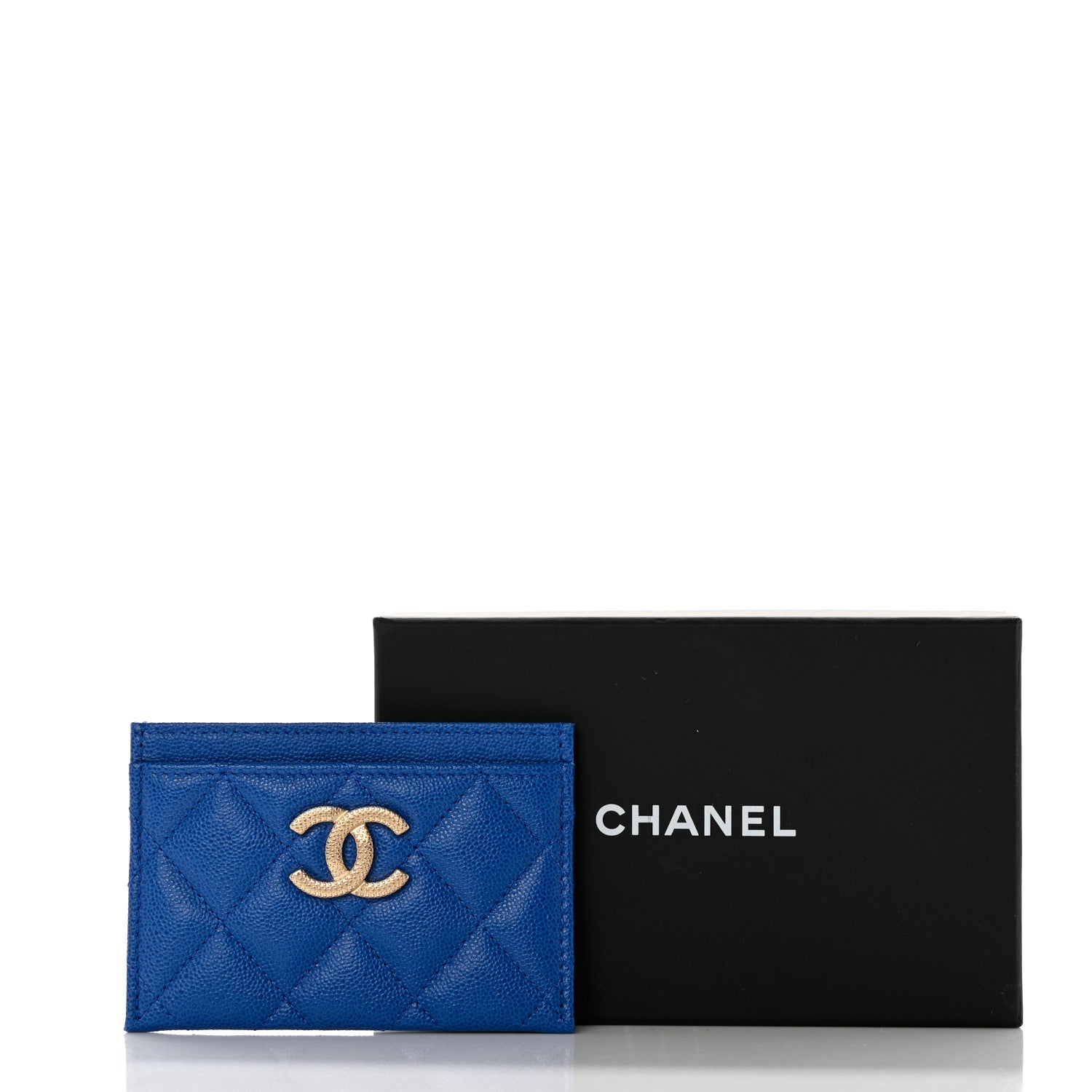 Chanel Caviar Quilted Studded CC Card Holder Blue 9 of 9