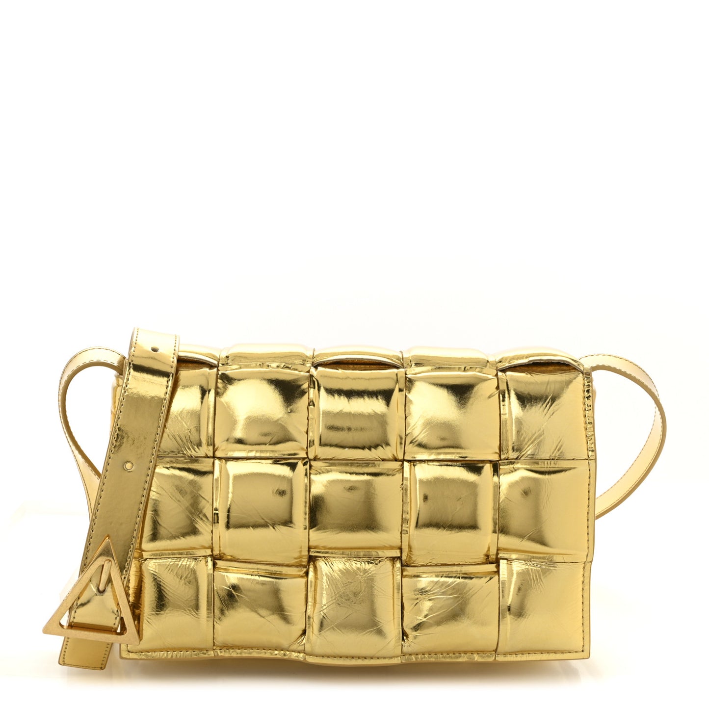 Mirror Lambskin Maxi Intreccio Padded Cassette Crossbody Bag Gold