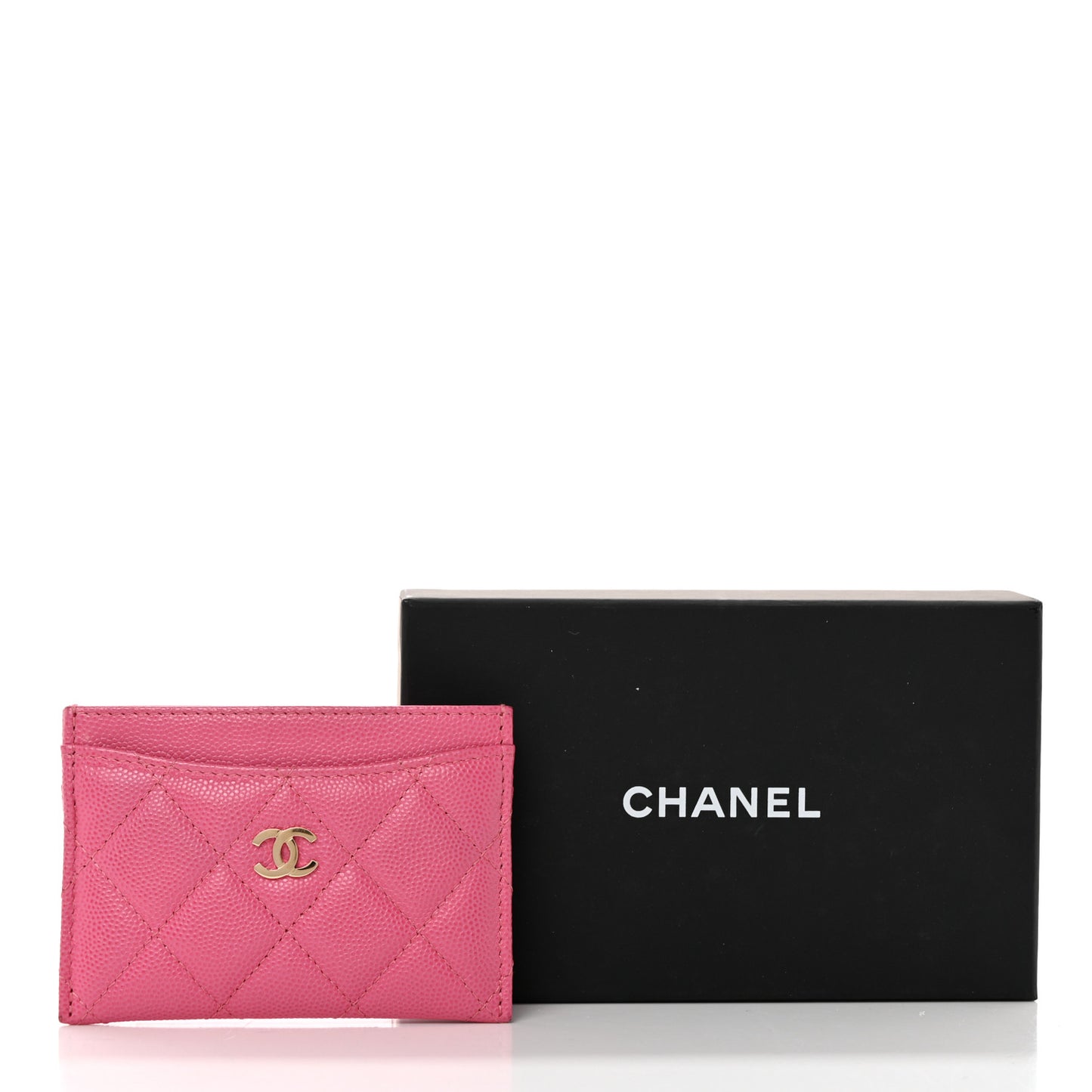 Caviar Quilted Card Holder Fuchsia