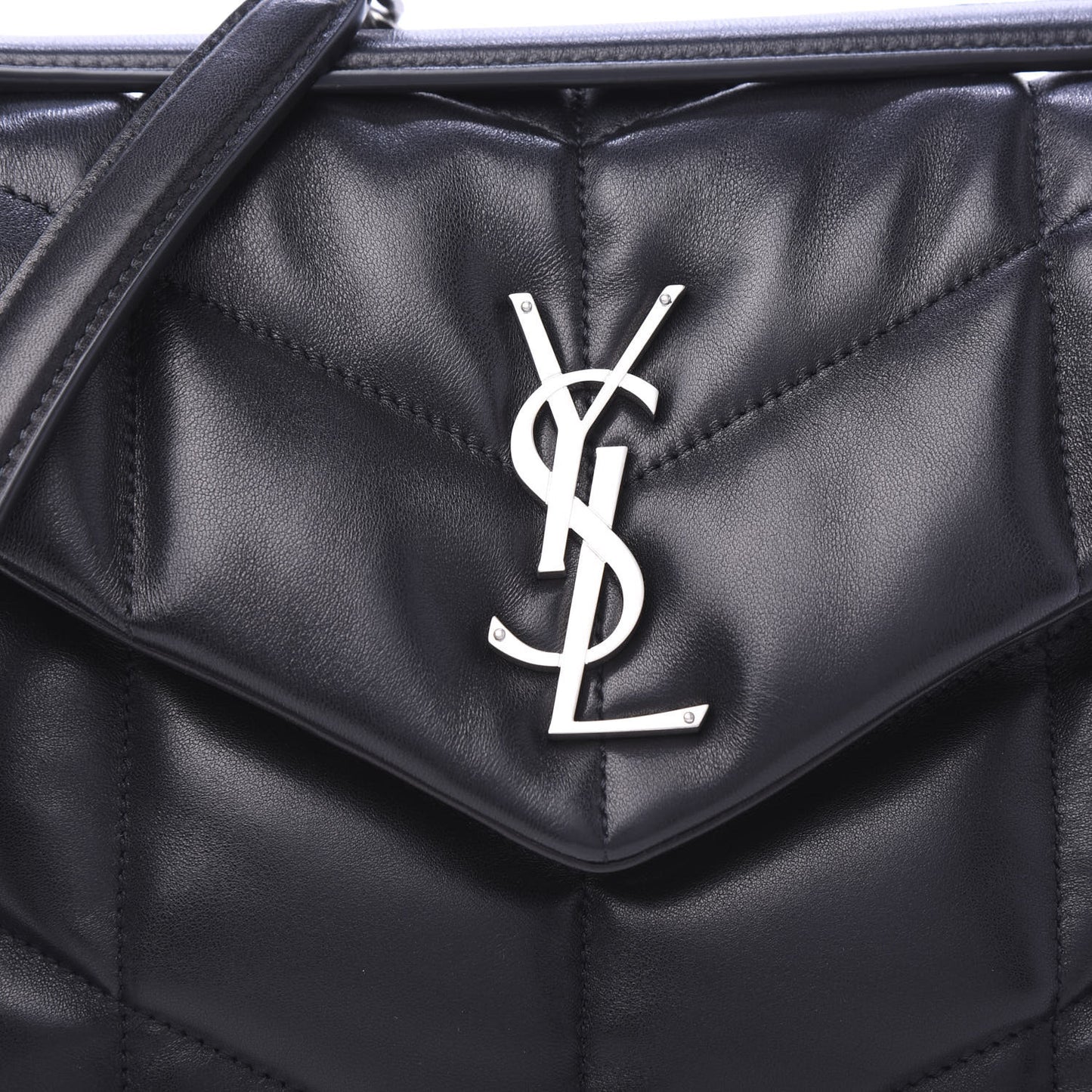 Lambskin Quilted Small Loulou Puffer Monogram Chain Satchel Black
