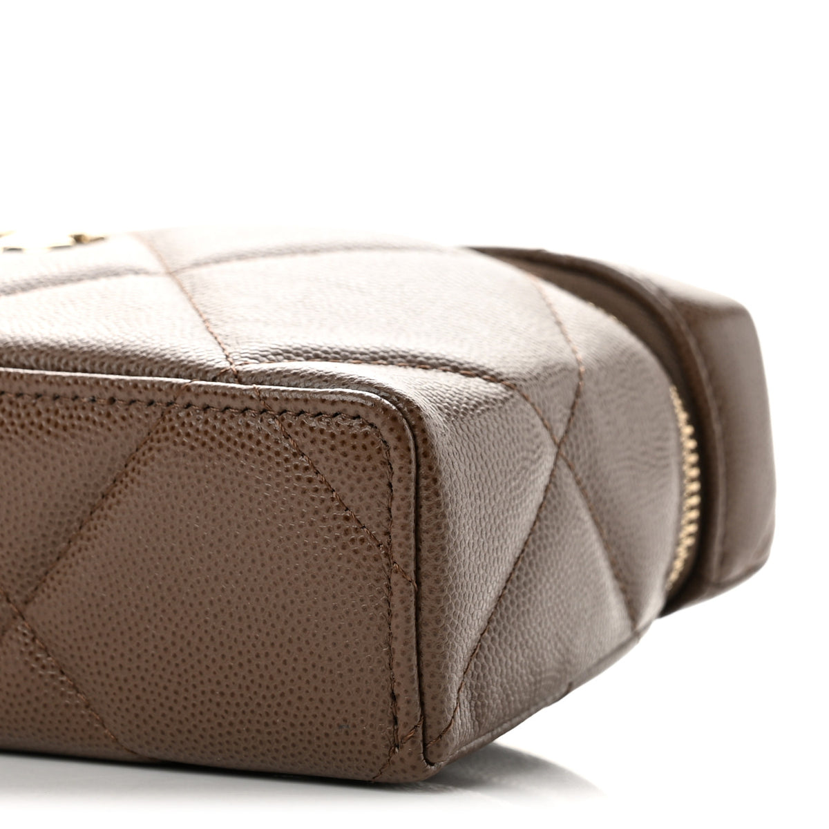 Caviar Quilted Top Handle Slim Vanity With Chain Light Brown