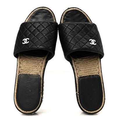 Chanel Lambskin Quilted CC Espadrille Slip On Sandals 41 Black 2 of 11