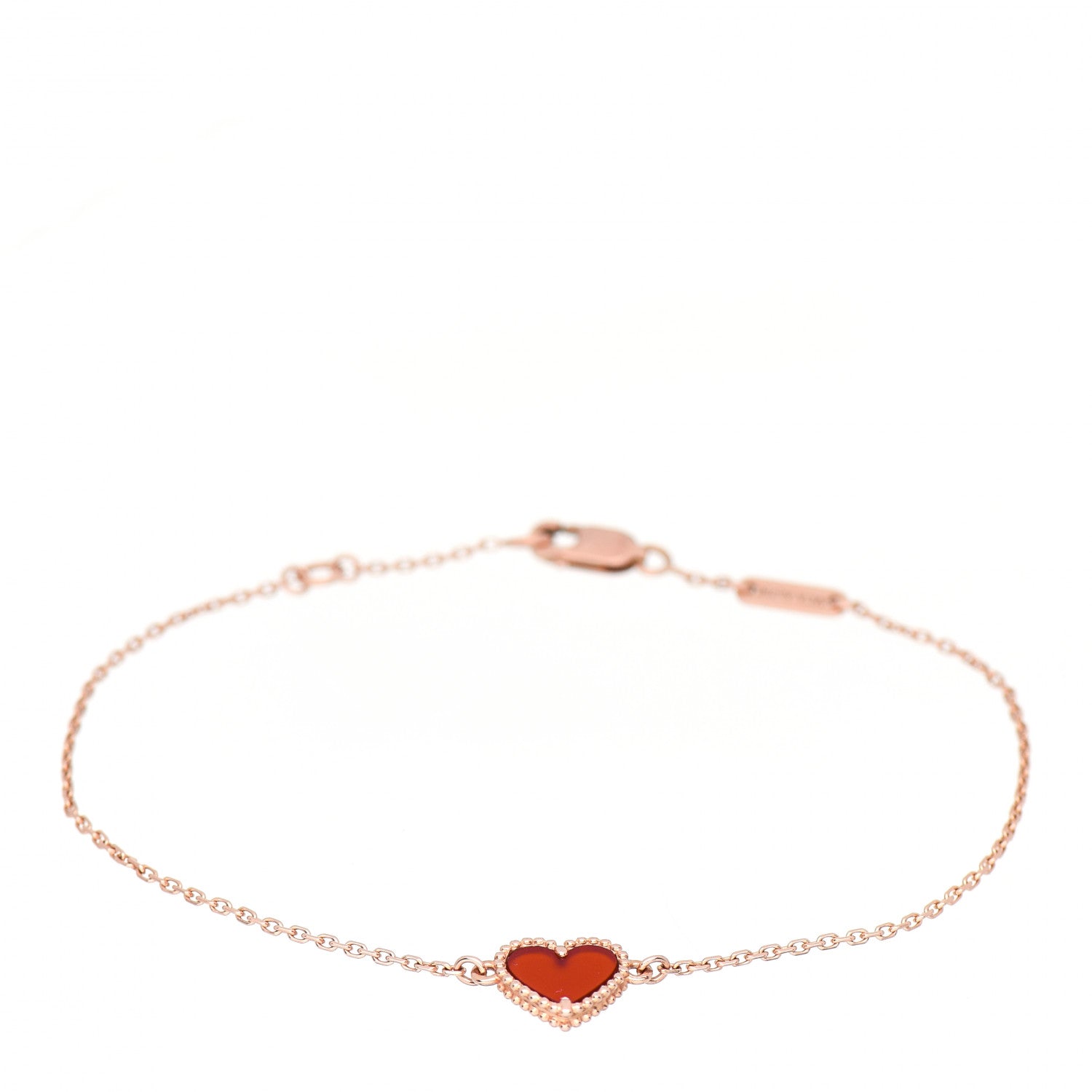 Van Cleef & Arpels 18K Rose Gold Carnelian Sweet Alhambra Heart Bracelet 1 of 4