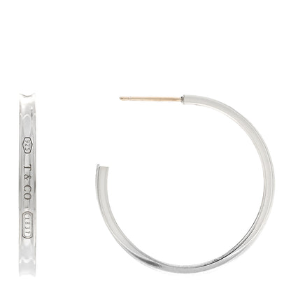 Tiffany Sterling Silver Medium Narrow 1837 Hoop Earrings 1 of 4