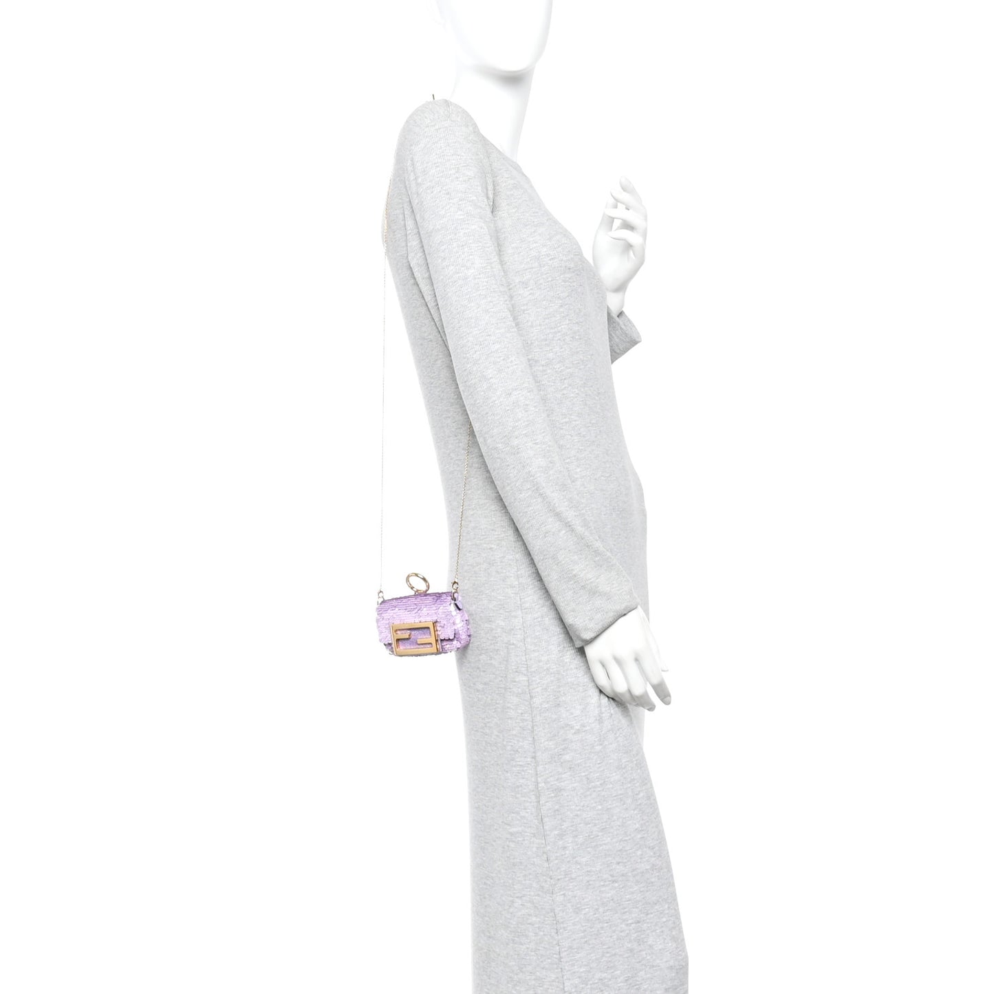 Sequin Paillettes Shiny Nappa Sex and the City Nano Maxi Buckle Baguette Charm Lilla