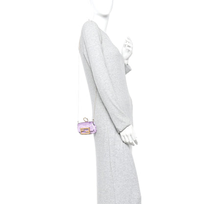 Fendi Sequin Paillettes Shiny Nappa Sex and the City Nano Maxi Buckle Baguette Charm Lilla 3 of 12