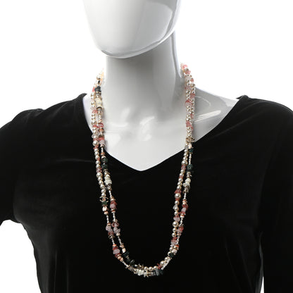 Chanel Pearl Stone CC Long Necklace Gold Pink Multicolor 2 of 5
