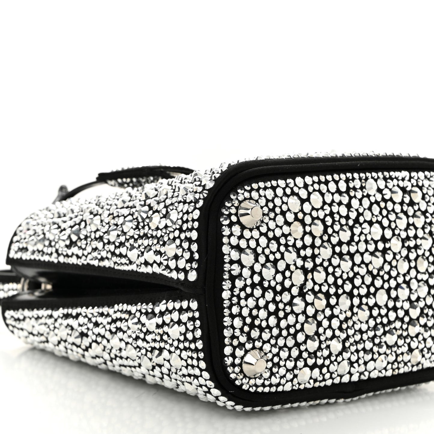 Satin Crystal Small Panier Bucket Bag Metal