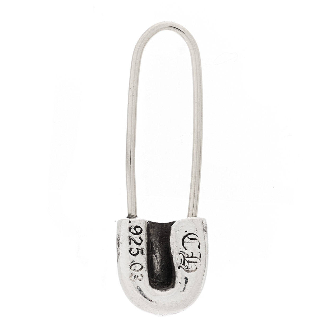 Sterling Silver 14K White Gold Safety Pin Single Earring
