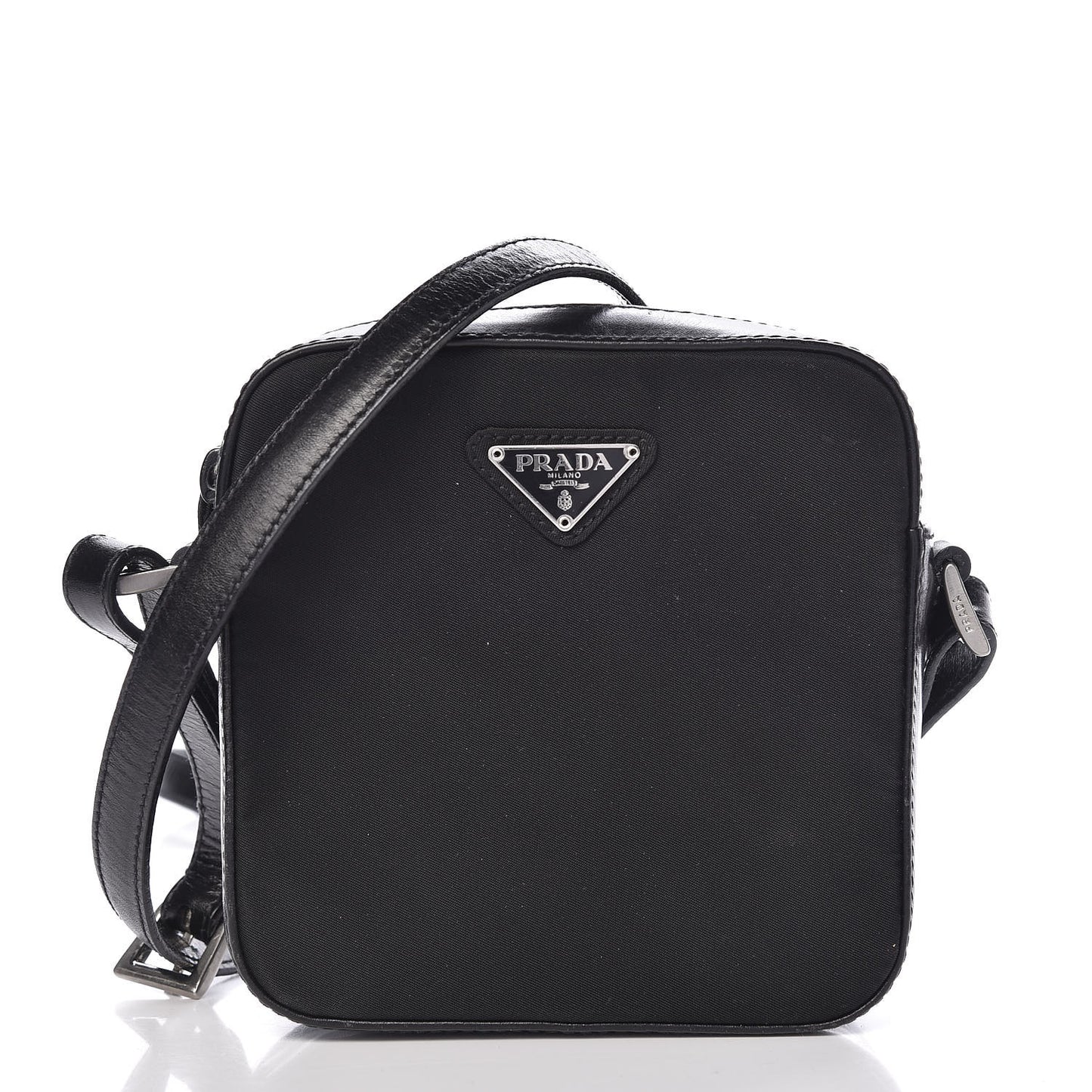 Tessuto Nylon Glace Calfskin Crossbody Bag Black