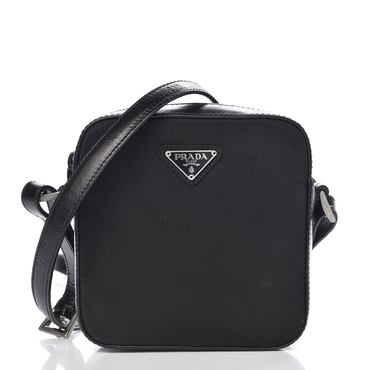Prada Tessuto Nylon Glace Calfskin Crossbody Bag Black 1 of 11