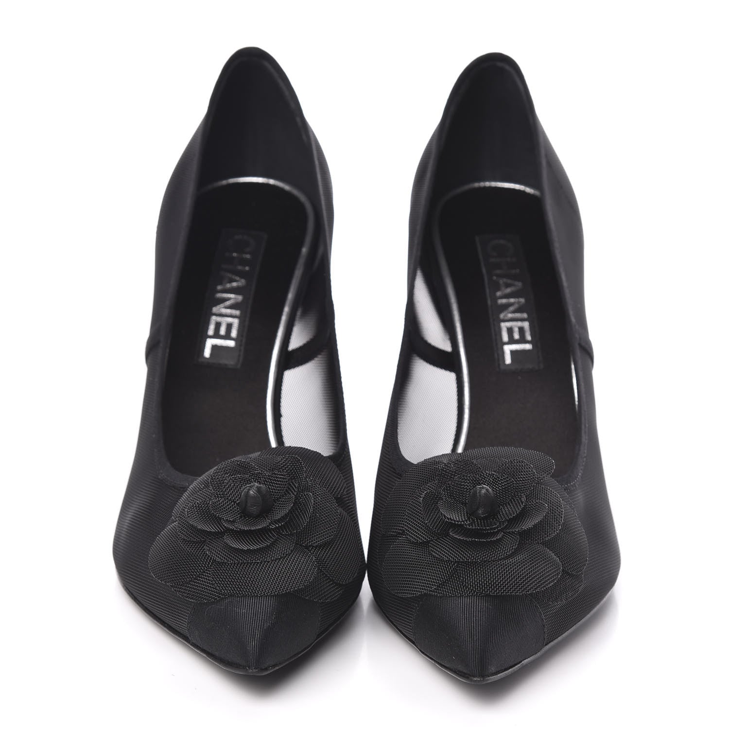Chanel Mesh Camellia Pumps 39.5 Black 2 of 8