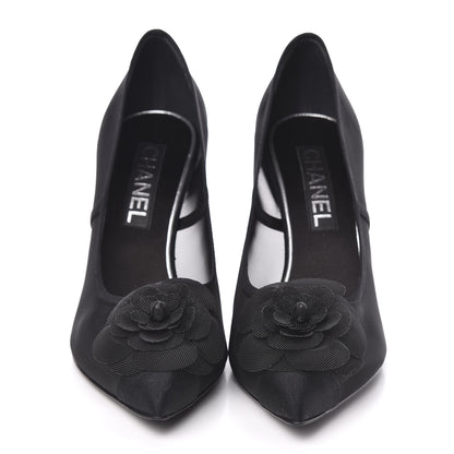 Chanel Mesh Camellia Pumps 39.5 Black 2 of 8