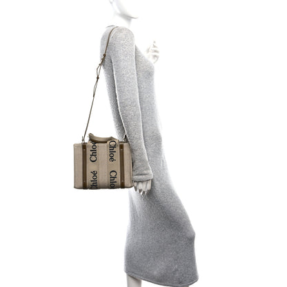 Chloe Cotton Calfskin Small Woody Ribbon Tote With Strap White Brown 2 of 11