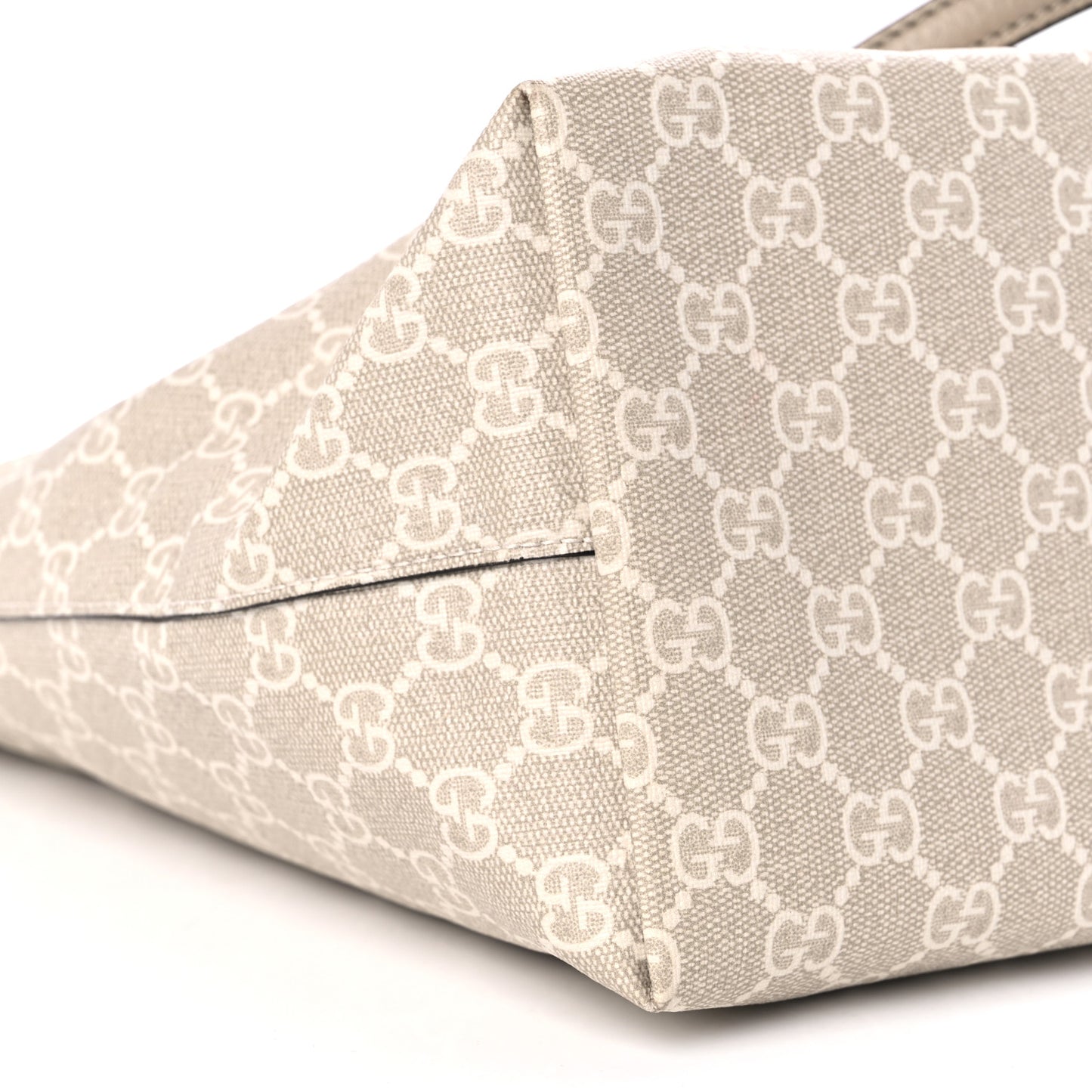 GG Supreme Monogram Textured Dollar Calfskin Web Medium Ophidia Shopping Tote Beige Mystic White Oatmeal