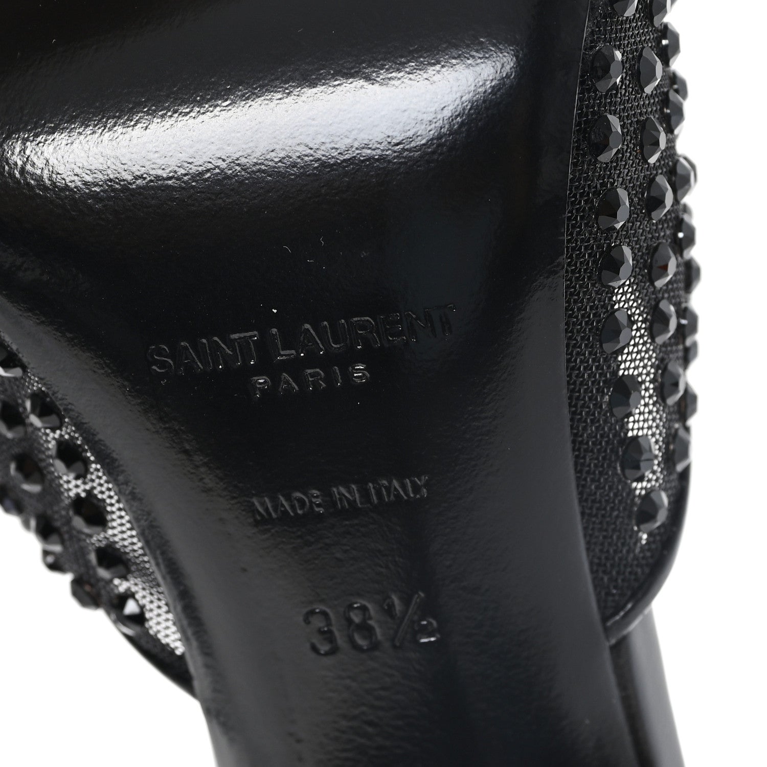 Saint Laurent Tulle Strass Gippy 110 Mule Sandals 38.5 Black 7 of 8