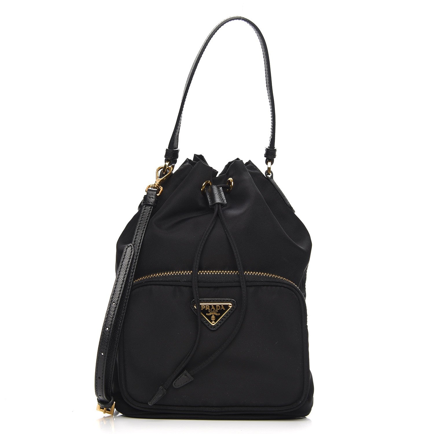 Prada Saffiano Tessuto Nylon Mini Bucket Crossbody Bag Black 1 of 7