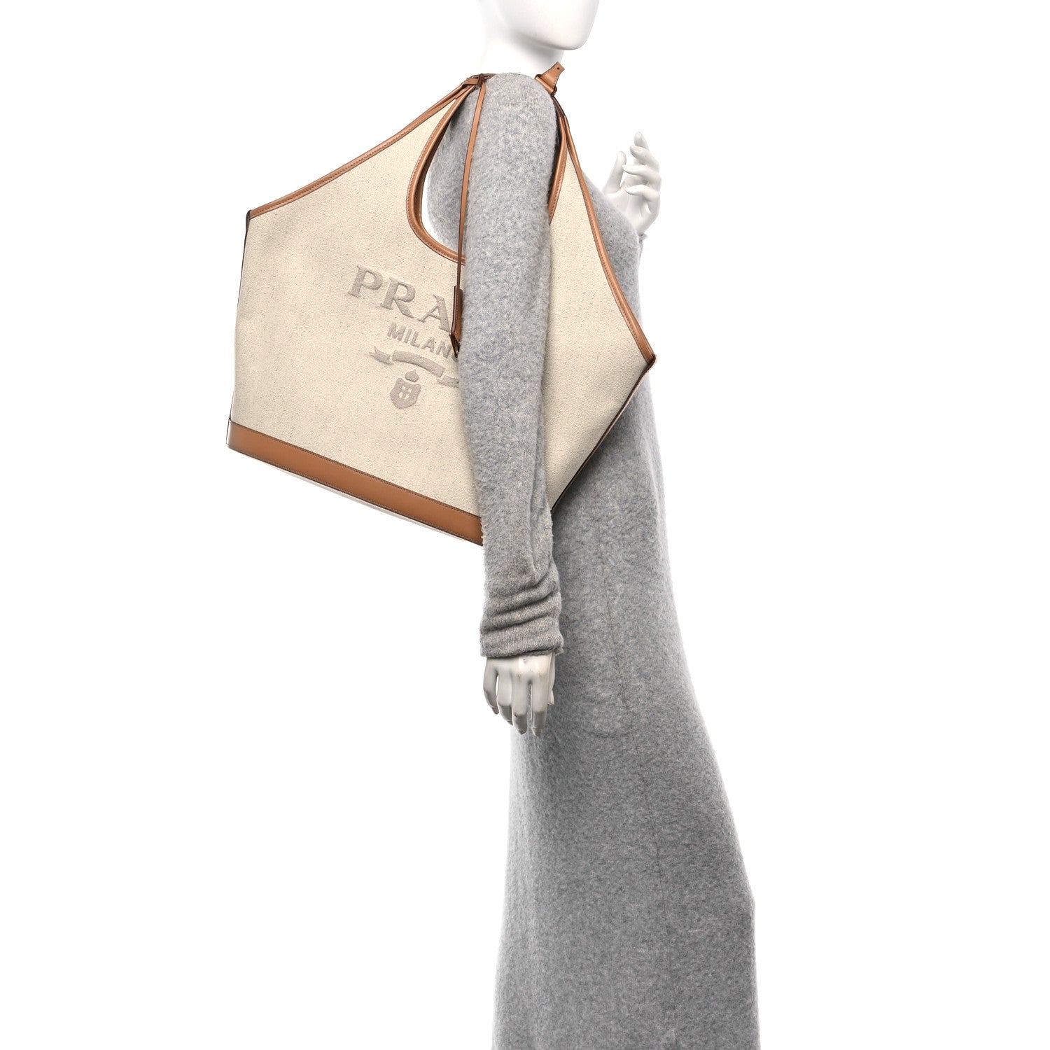 Prada Linen Vitello Medium Logo Tote Natural 2 of 11