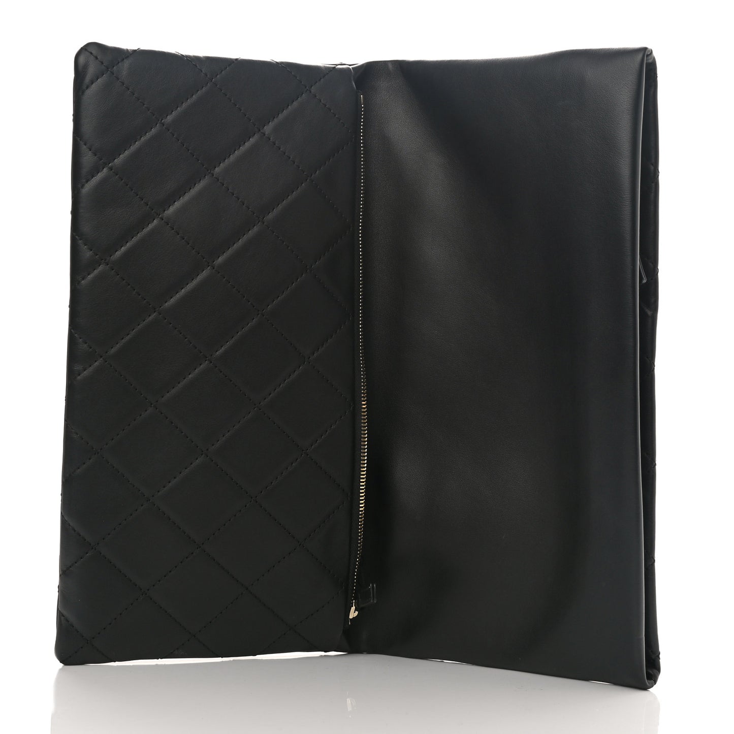 Lambskin Quilted Fold Over Clutch Black