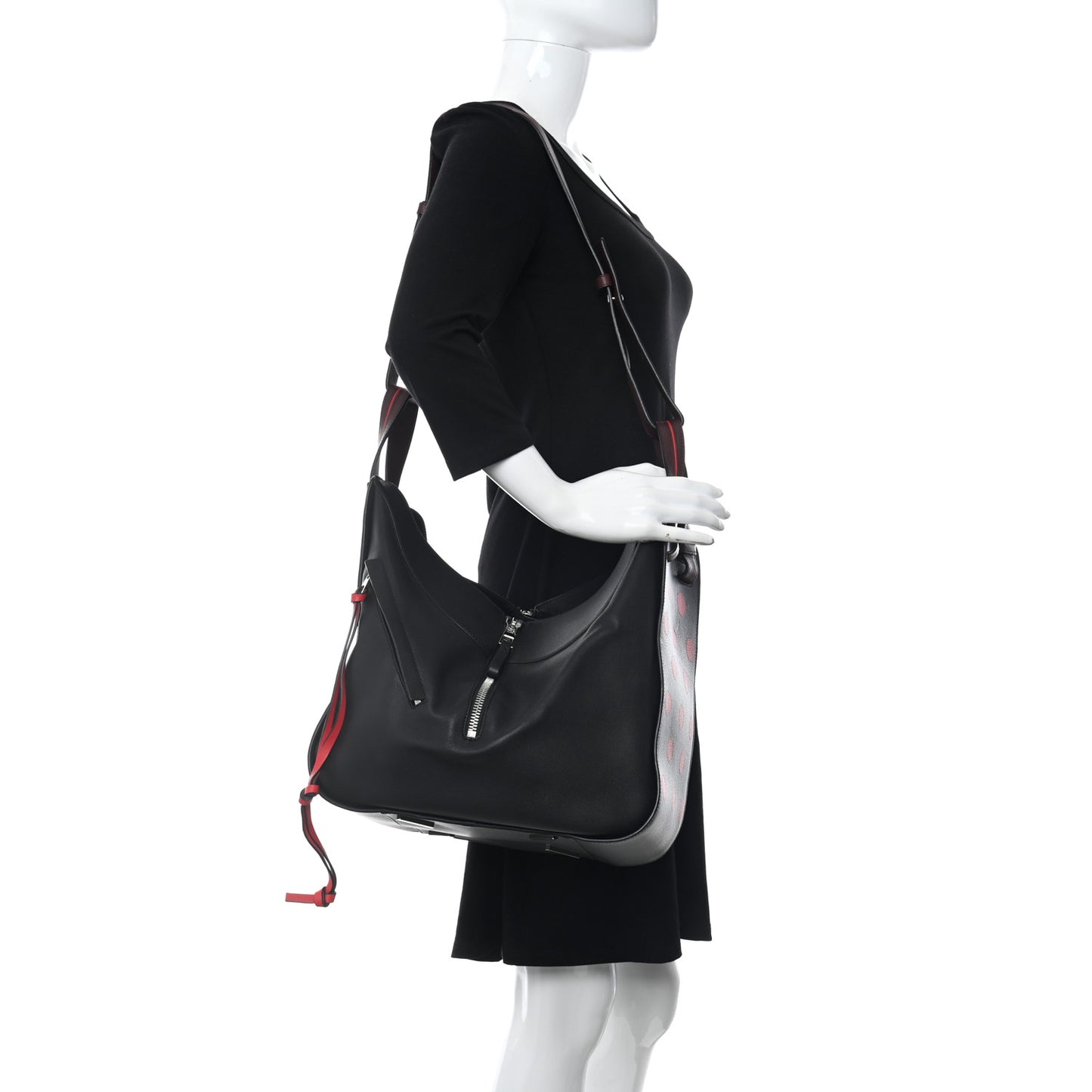 Calfskin Circle Medium Hammock Shoulder Bag Black Red