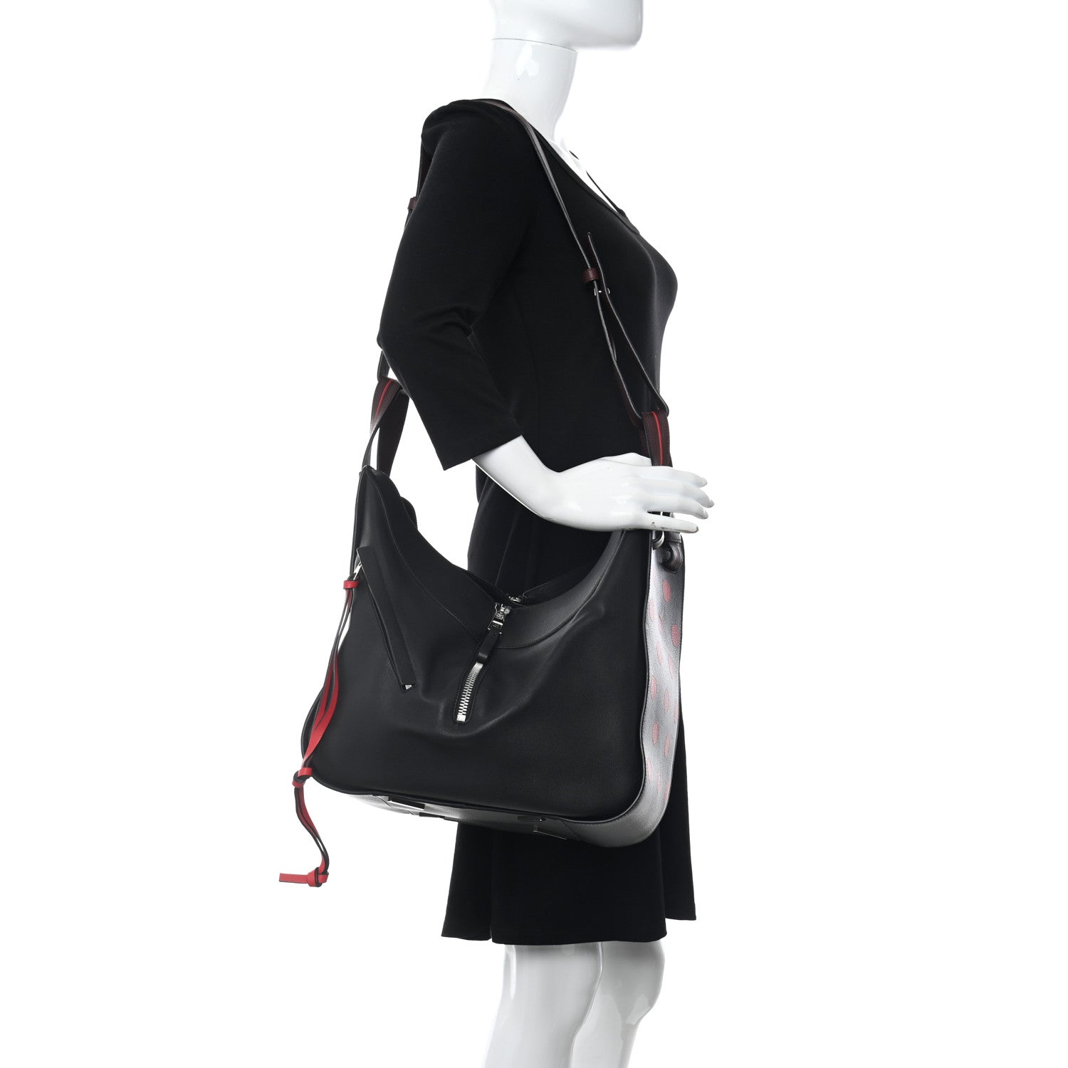 Loewe Calfskin Circle Medium Hammock Shoulder Bag Black Red 2 of 11