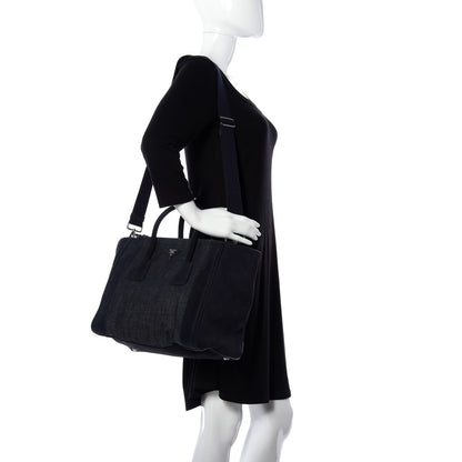 Prada Denim Suede Scamosciato Twin Pocket Tote Bleu 2 of 9