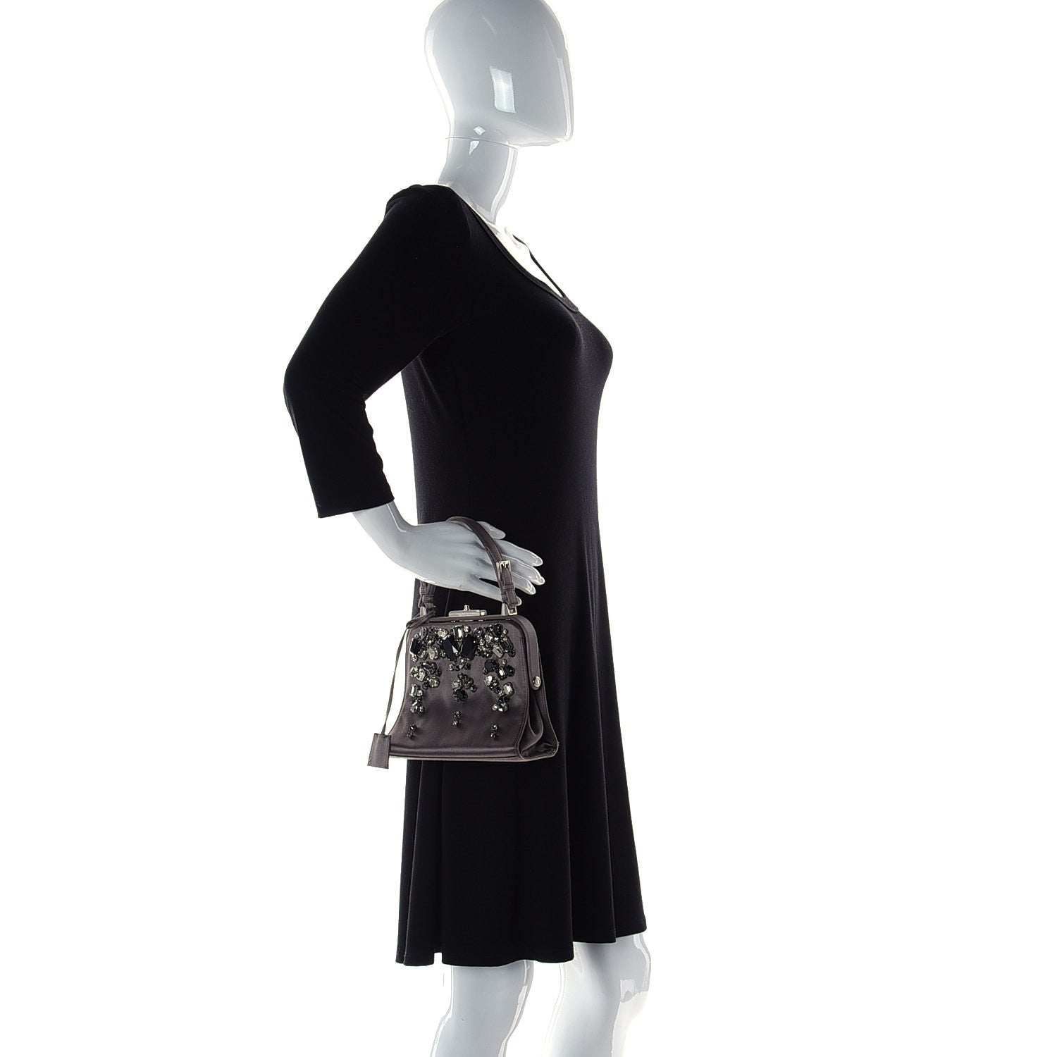 Prada Satin Embellished Framed Bag Fumo 3 of 15