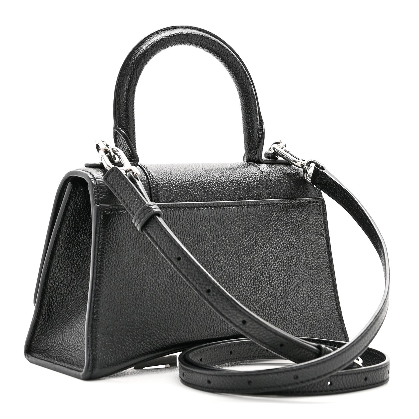 Grained Calfskin Hourglass Top Handle Bag XS Black