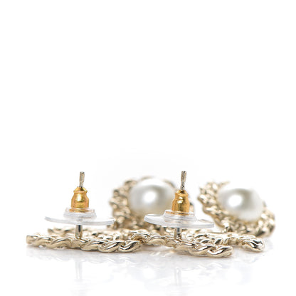 Chanel Crystal Pearl Pearls Coronation CC Drop Earrings Gold 3 of 4