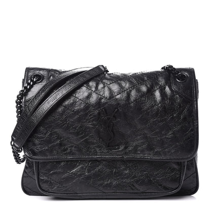 Saint Laurent Crinkled Calfskin Matelasse Monogram Large Niki Chain Satchel Black 1 of 9