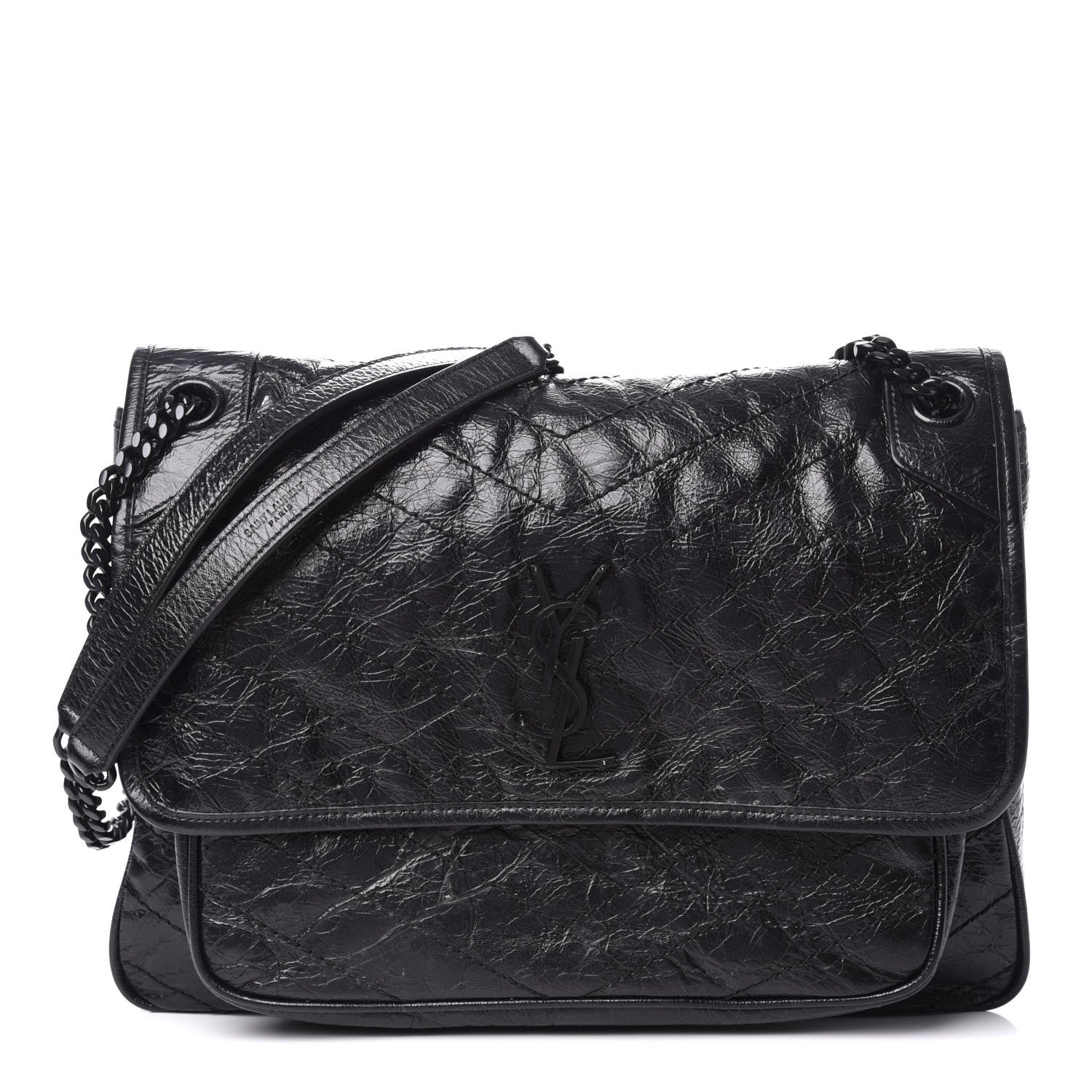 Saint Laurent Crinkled Calfskin Matelasse Monogram Large Niki Chain Satchel Black 1 of 9