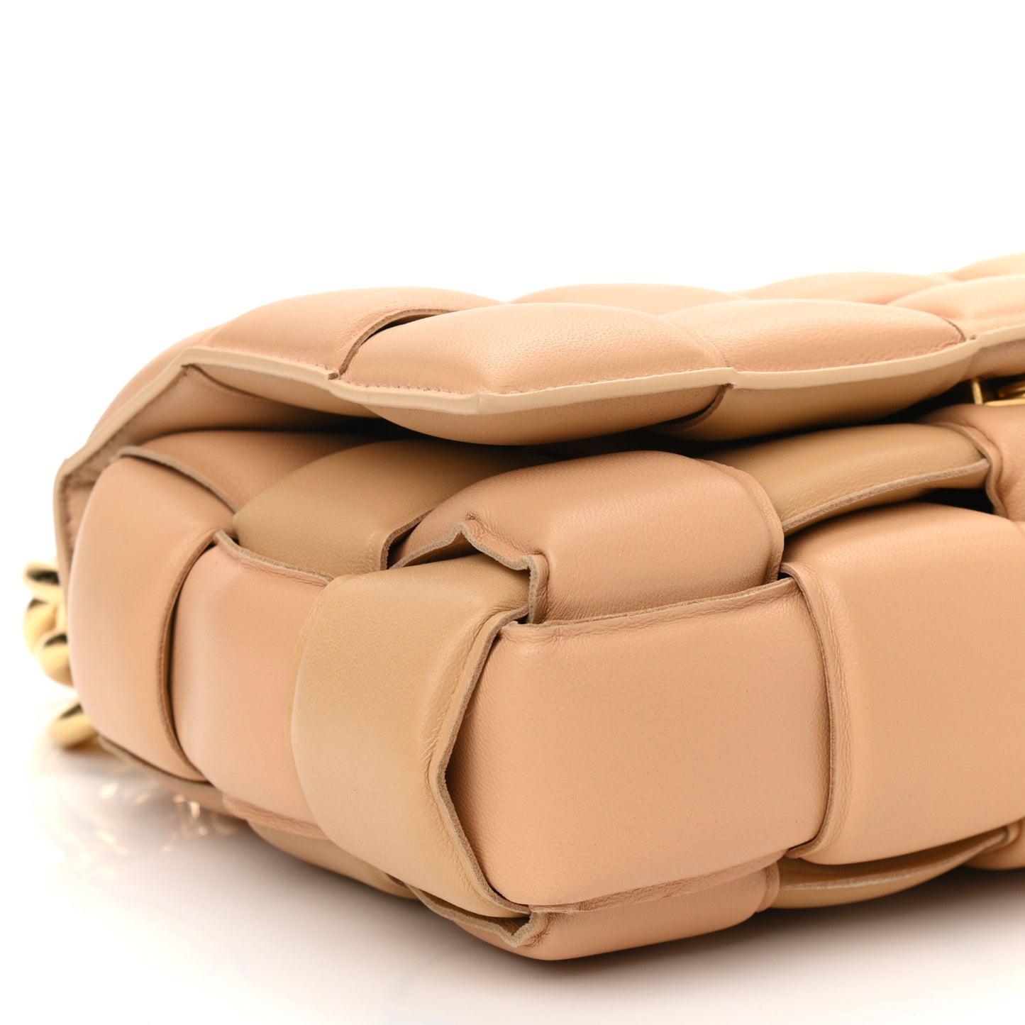 Lambskin Maxi Intreccio Padded Chain Cassette Crossbody Bag Almond
