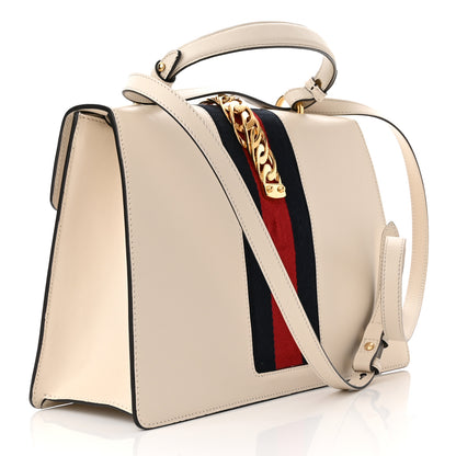 Gucci Calfskin Embroidered Medium Sylvie Top Handle Bag White 3 of 11