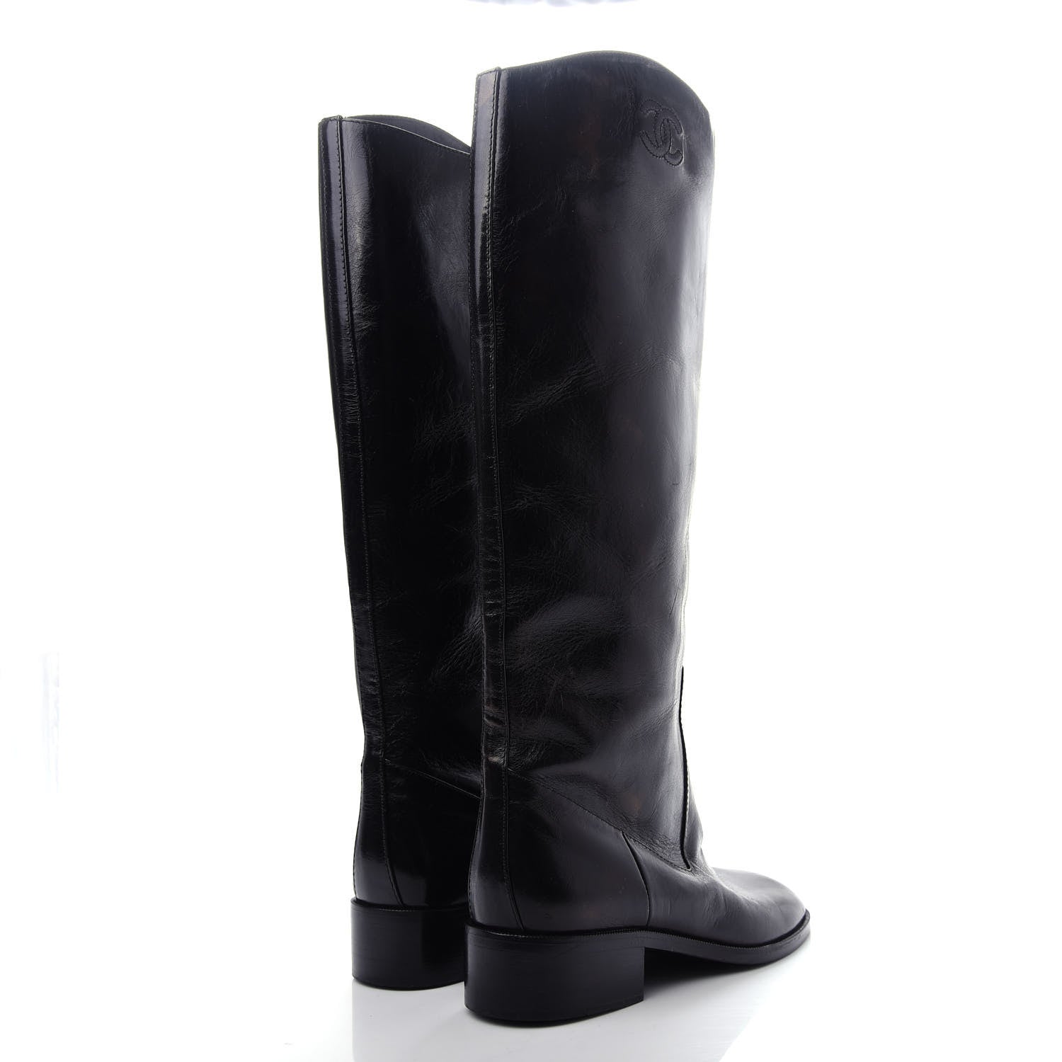 Chanel Glazed Calfskin CC High Boots 35 Black 4 of 10