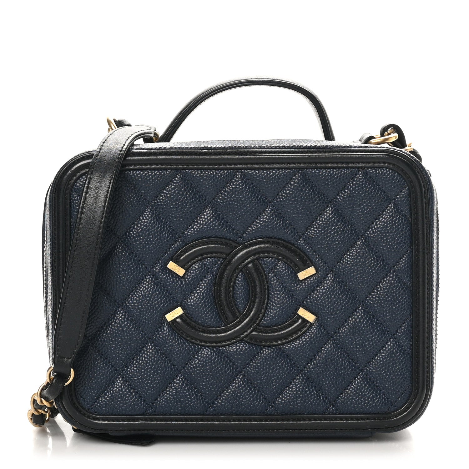 Chanel Caviar Quilted Medium CC Filigree Vanity Case Navy Black 1 of 10