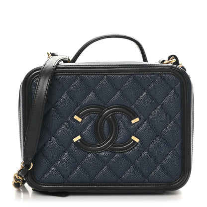 Chanel Caviar Quilted Medium CC Filigree Vanity Case Navy Black 1 of 10