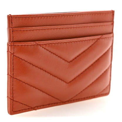 Saint Laurent Lambskin Matelasse Chevron Monogram Credit Card Case Dark Mandarin 3 of 7