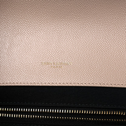 Saint Laurent Grain De Poudre Mixed Matelasse Large Triquilt Monogram Satchel Dark Beige 7 of 9