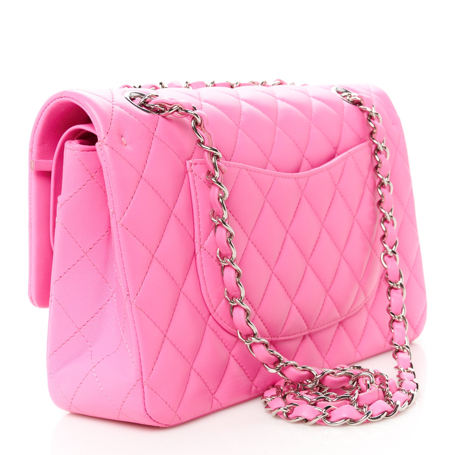Chanel Lambskin Quilted Medium Double Flap Neon Pink 3 of 11