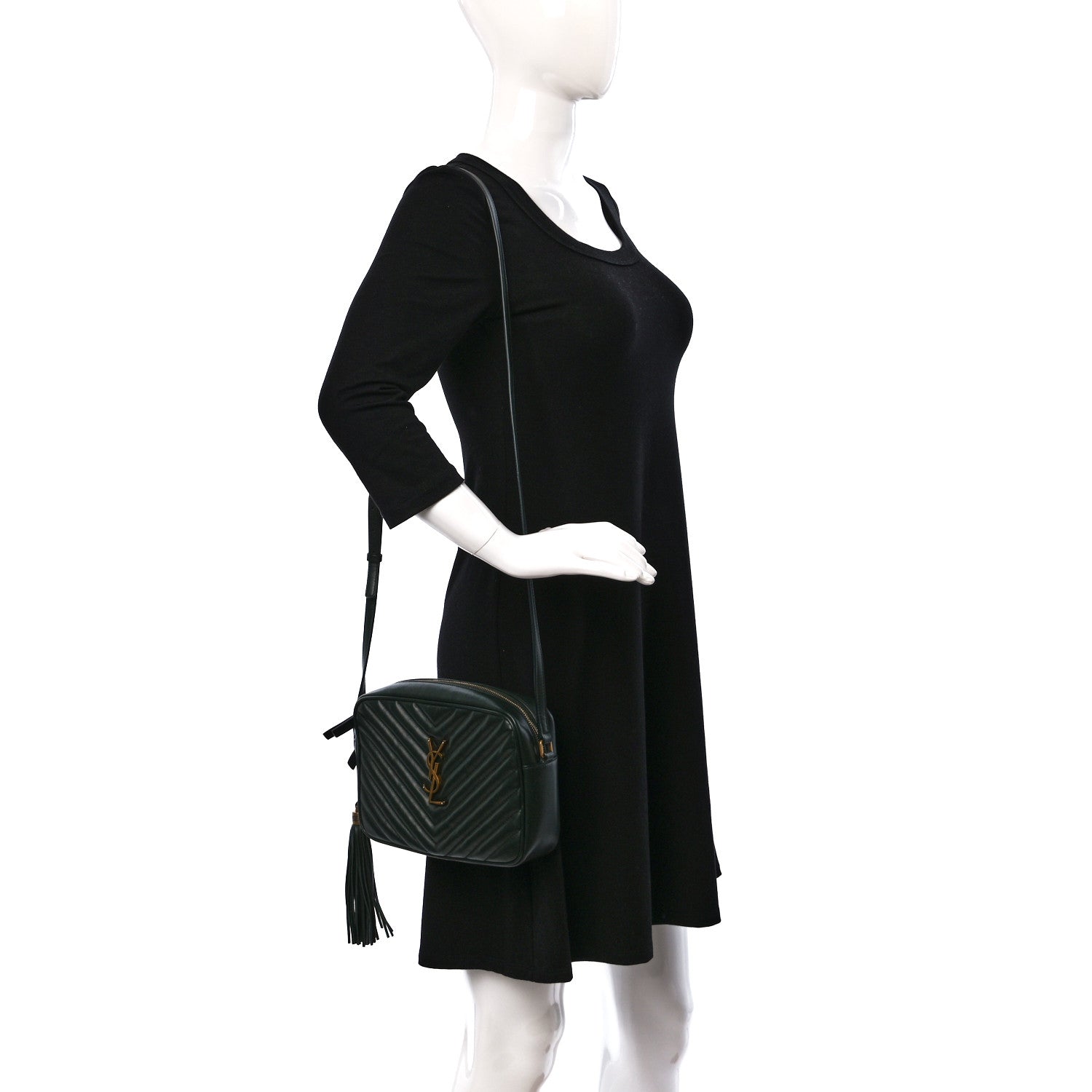 Saint Laurent Calfskin Matelasse Monogram Lou Camera Bag New Vert Fonce 2 of 8