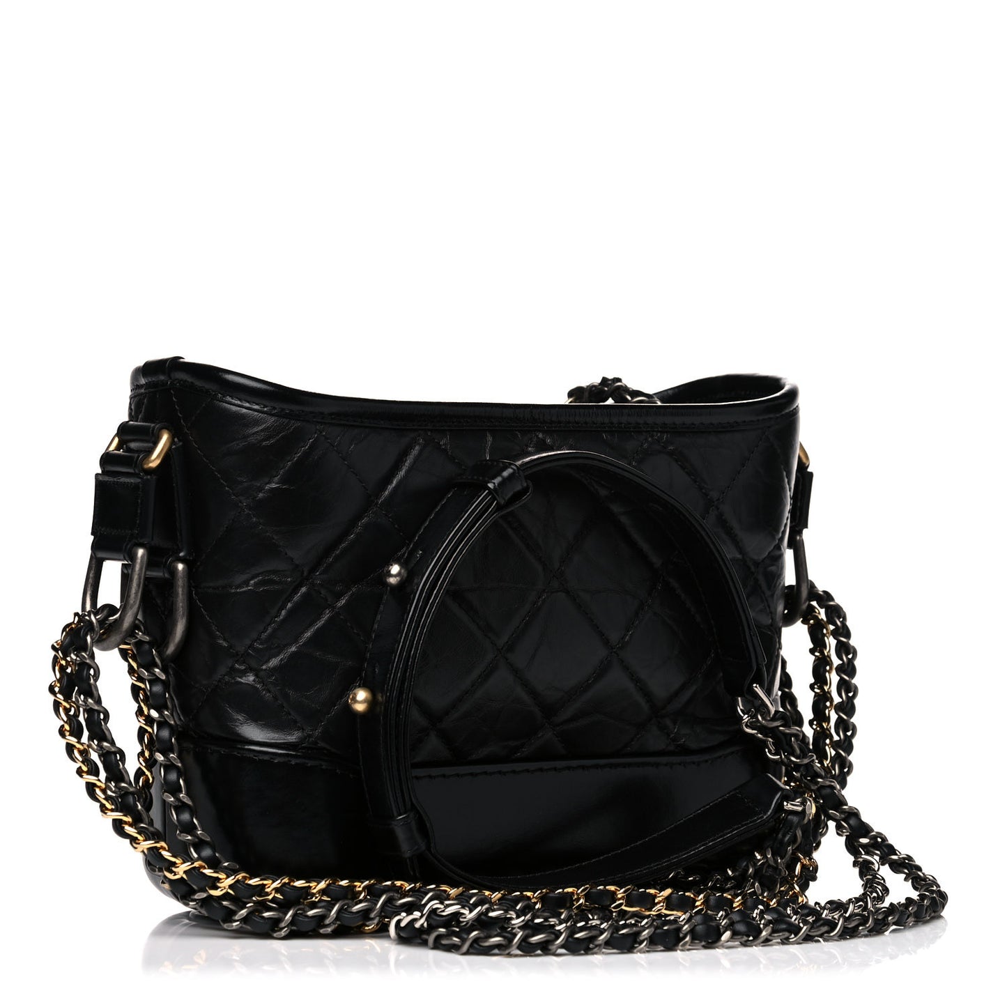 Aged Calfskin Quilted Small Gabrielle Hobo Black