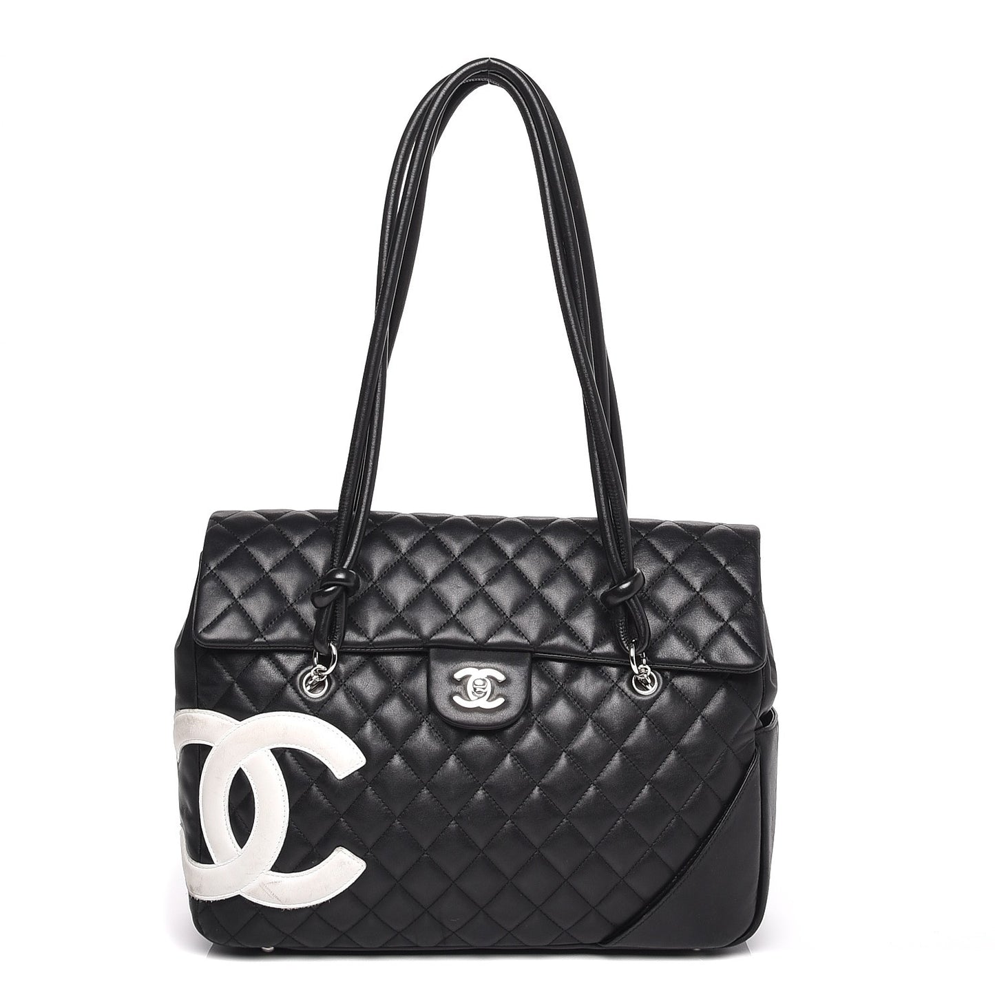 Calfskin Quilted Large Cambon Flap Black White