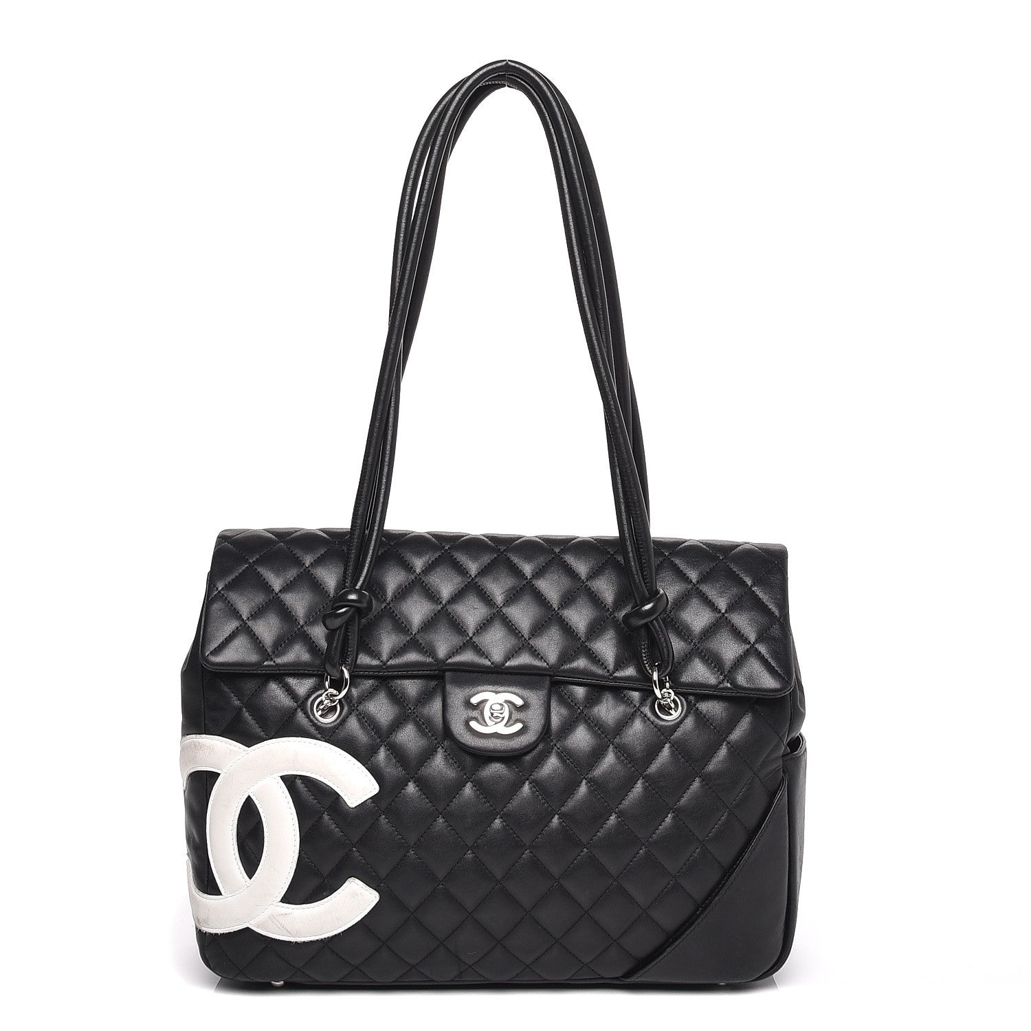 Chanel Calfskin Quilted Large Cambon Flap Black White 1 of 9