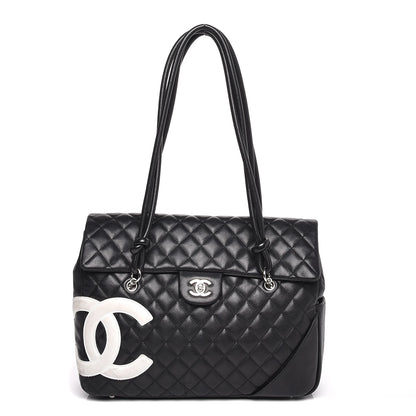 Chanel Calfskin Quilted Large Cambon Flap Black White 1 of 9